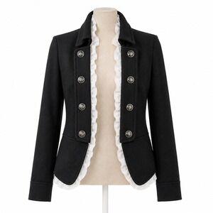 Y2K Ruffle Marching Band Jacket Sz L Black Military Drummer Preppy Regency Goth